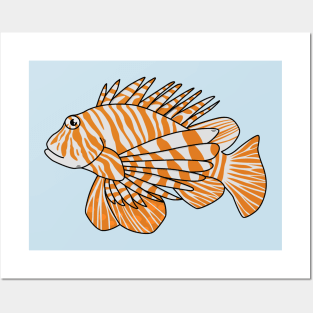 Happy lionfish cartoon illustration Posters and Art